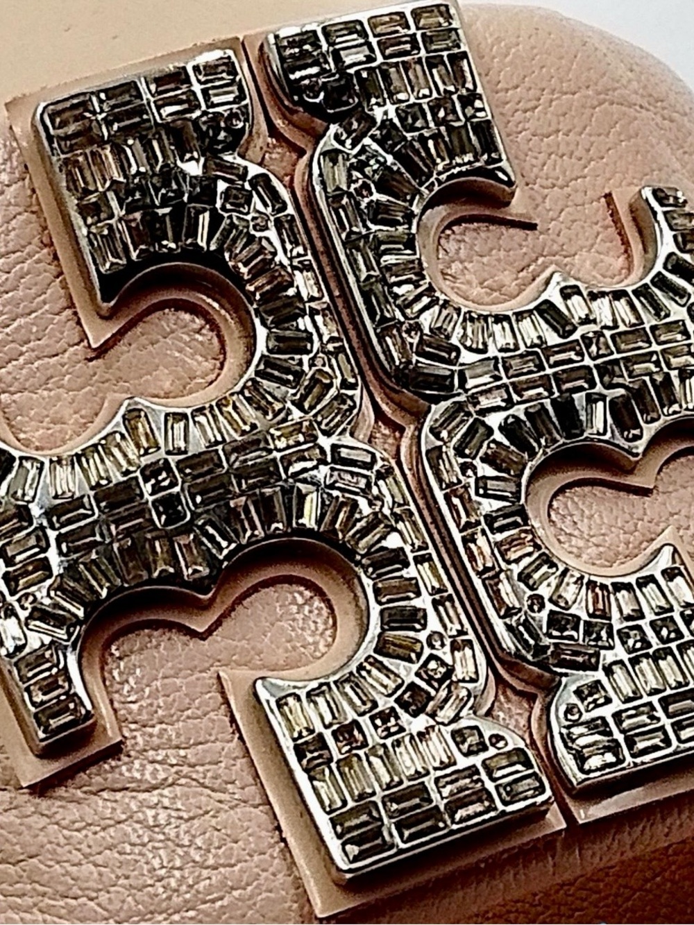 Tory Burch Double T Deco Sport slides Shell Rose Crystals Sandals Retails $425 - Picture 4 of 6